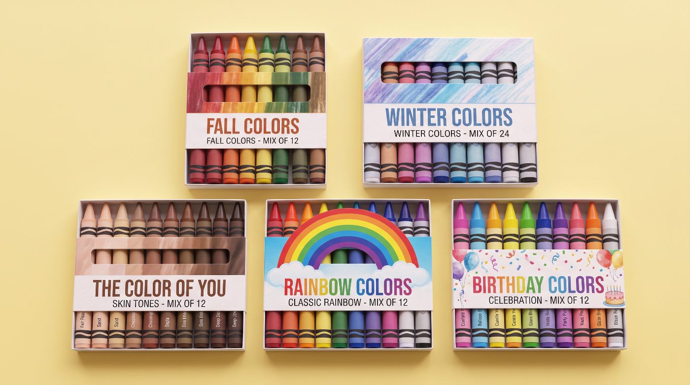 Five boxes of custom crayons