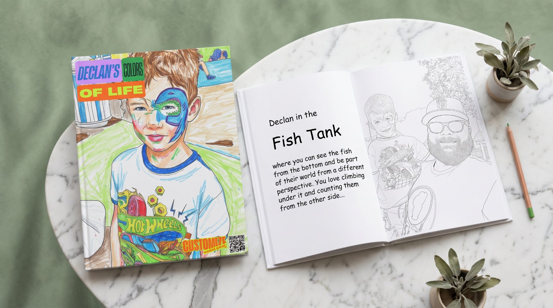 A finished Colors of Life book, cover and an open spread